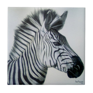 Azulejo De Cerâmica Retrato de Zebra Preto e Branco