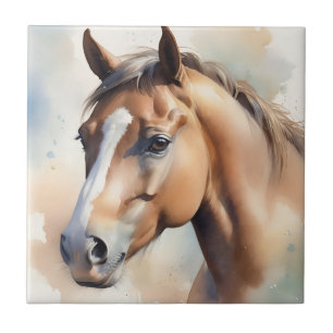 Azulejo De Cerâmica Retrato Delicado de Cavalo de Aquarela em Pastel S