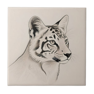 Azulejo De Cerâmica Retrato Detalhado de Lince em Arte Linear