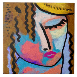 Azulejo De Cerâmica Retrato digital Abstrato de aninhamento de uma mul