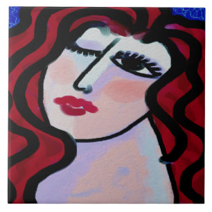 Azulejo De Cerâmica Retrato digital Abstrato de uma mulher