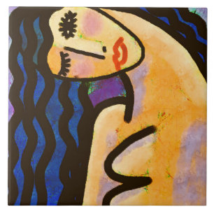 Azulejo De Cerâmica Retrato digital Abstrato original de uma mulher