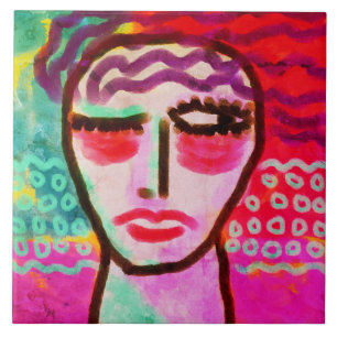 Azulejo De Cerâmica Retrato digital colorido Abstrato de uma mulher