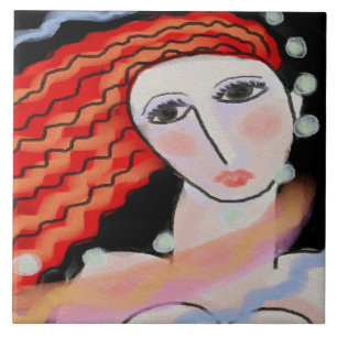 Azulejo De Cerâmica Retrato digital de Abstrato noturna de uma mulher