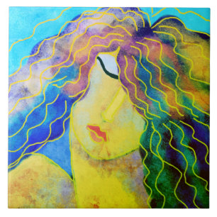 Azulejo De Cerâmica Retrato digital de uma mulher, Abstrato