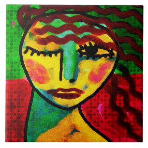 Azulejo De Cerâmica Retrato digital piscar os olhos Abstrato de uma mu