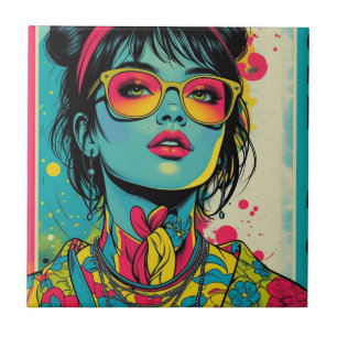 Azulejo De Cerâmica Retrato Diva Neon Pop - Arte Retroativa Negrito e 