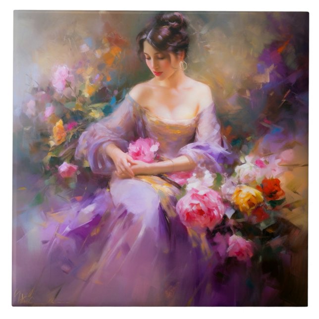 Azulejo De Cerâmica Retrato elegante (Frente)