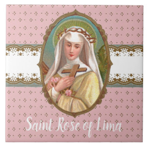 Azulejo De Cerâmica Retrato emoldurado de Sta. Rosa de Lima (M 024b)