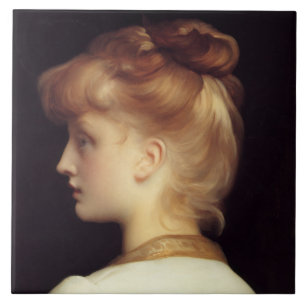 Azulejo De Cerâmica Retrato feminino de trás (por Frederic Leighton)