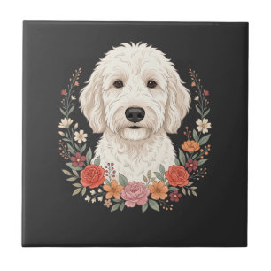 Azulejo De Cerâmica Retrato Floral de Cachorro Coroa Botânica