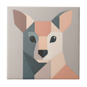 Azulejo De Cerâmica Retrato Geométrico de Canguru Minimalista