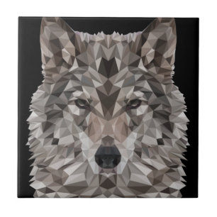 Azulejo De Cerâmica Retrato Geométrico do Wolf da cinza