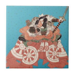 Azulejo De Cerâmica Retrato Japonês Vintage - Guerreiro com Espada