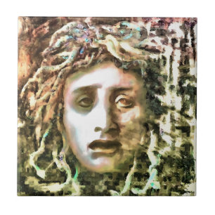 Azulejo De Cerâmica Retrato Medusa de um Gorgão