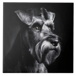 Azulejo De Cerâmica Retrato Monocromático de Schnauzer
