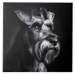 Azulejo De Cerâmica Retrato Monocromático de Schnauzer