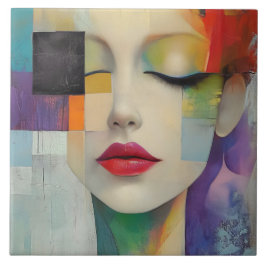 Azulejo De Cerâmica Retrato no Surrealismo do Bloco de Cor