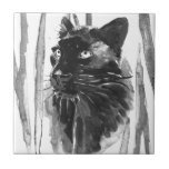 Azulejo De Cerâmica Retrato Panther<br><div class="desc">Ainda é Cat I de Annie Warren. Esta arte apresenta um belo retrato branco-e-preto da aquarela de uma pantera. | 164412Z</div>