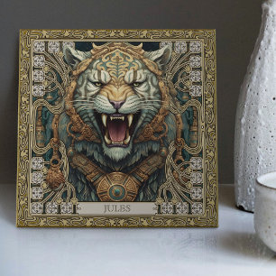 Azulejo De Cerâmica Retrato Personalizado do Espírito Tigre Tribal