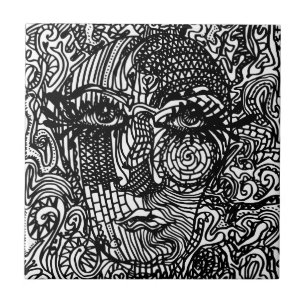 Azulejo De Cerâmica Retrato preto e branco da linha tripla