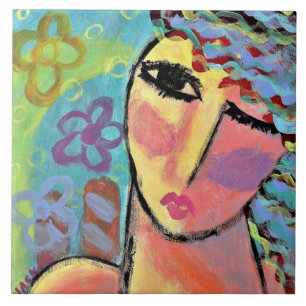 Azulejo De Cerâmica Retrato primavera Abstrato de uma Mulher