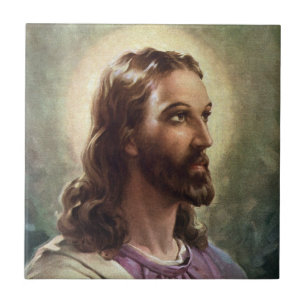 Azulejo De Cerâmica Retrato Religioso Vintage, Jesus Cristo com Auréol