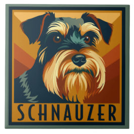 Azulejo De Cerâmica Retrato Retro de Schnauzer Preto e Prateado