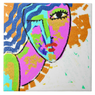 Azulejo De Cerâmica Retrato revolucionário Abstrato de uma Mulher