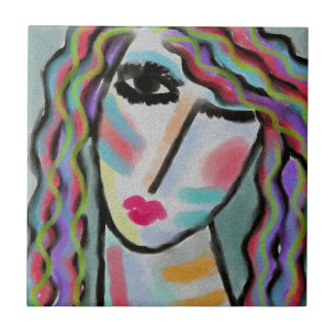 Azulejo De Cerâmica Retrato sem título Abstrato de uma mulher