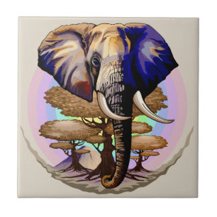 Azulejo De Cerâmica Retrato Surreal do Elefante Africano