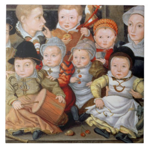 Azulejo De Cerâmica Retrato T33337 de uma mãe com seu childre oito