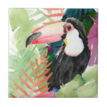 Azulejo De Cerâmica Retrato tucano com folhas tropicais<br><div class="desc">Toucan Palms I de Jennifer Paxton Parker. Um pequeno tucano repousa entre um verde tropical de cor brilhante num estilo de aquarela. | 133068GG</div>