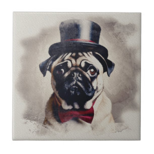 Azulejo De Cerâmica Retrato Vintage Red Tux Pug