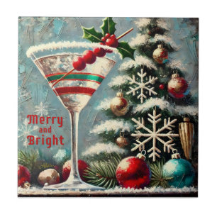 Azulejo De Cerâmica Retro 50 Cranberry Snowflake de Natal Martini