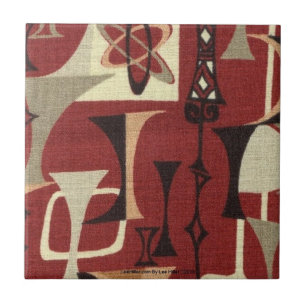 Azulejo De Cerâmica Retro 50s Estampa Atômica Tijolo Preto Musgo e Beg
