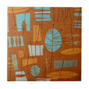 Azulejo De Cerâmica Retro 50s Estampa Tiki Atômico Bronze Turquesa