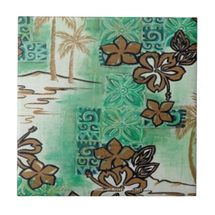Azulejo De Cerâmica Retro 50s Estampa Tiki Atômico Bronze Turquesa