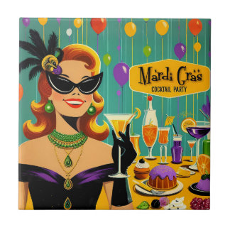 Azulejo De Cerâmica Retro 50s Mardi Gras Martini Cocktail Party
