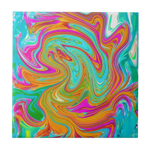 Azulejo De Cerâmica Retro Abstrato de Grãos Azuis, Laranja e Rosa Quen (Frente)