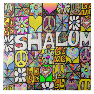 Azulejo De Cerâmica Retro anos 60 Psicodélico Shalom AMOR