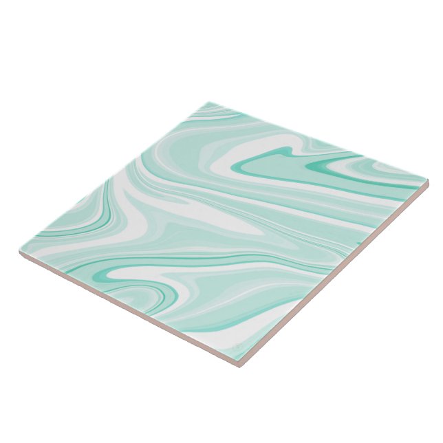 Azulejo De Cerâmica Retro Aqua Green Swirl Liquid Painting Aesthetic (Lateral)