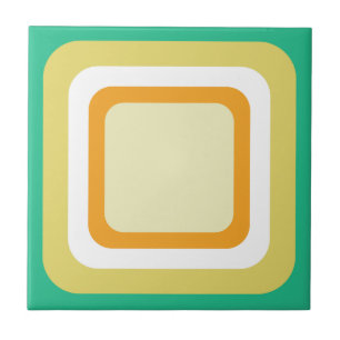 Azulejo De Cerâmica Retro Aqua Verde Água Laranja Branco