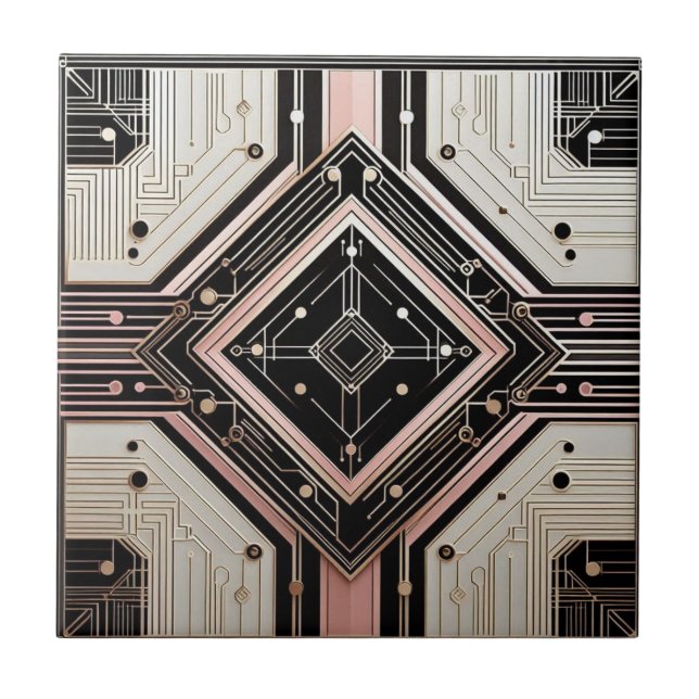 Azulejo De Cerâmica Retro Art Deco Pink Gold and Black (Frente)