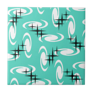 Azulejo De Cerâmica Retro Atomic Agirls Stars Turquoise