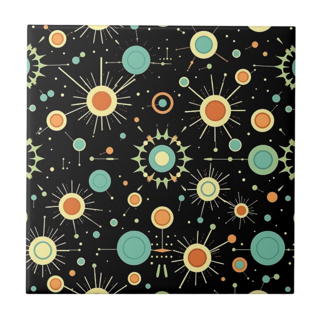 Azulejo De Cerâmica Retro Atomic Starburst Midcentury Pattern (Frente)