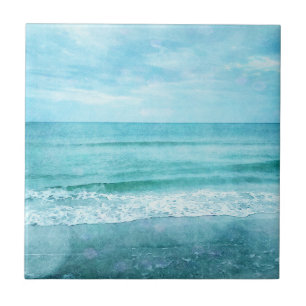 Azulejo De Cerâmica Retro Beach - Coaster Ocean Teal Blue Watercolor