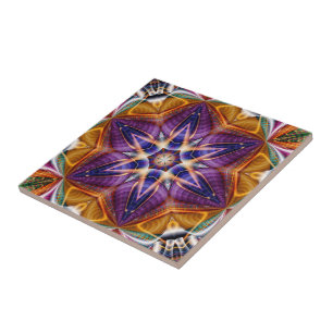 Azulejo De Cerâmica Retro Boho Bohemian Hippie Trippy Rosette Mandala