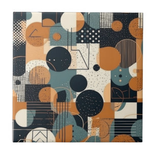 Azulejo De Cerâmica Retro Boho Formas Abstratas Laranja Queimado Azul