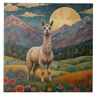 Azulejo De Cerâmica Retro boho lama alpaca montanha paisagem